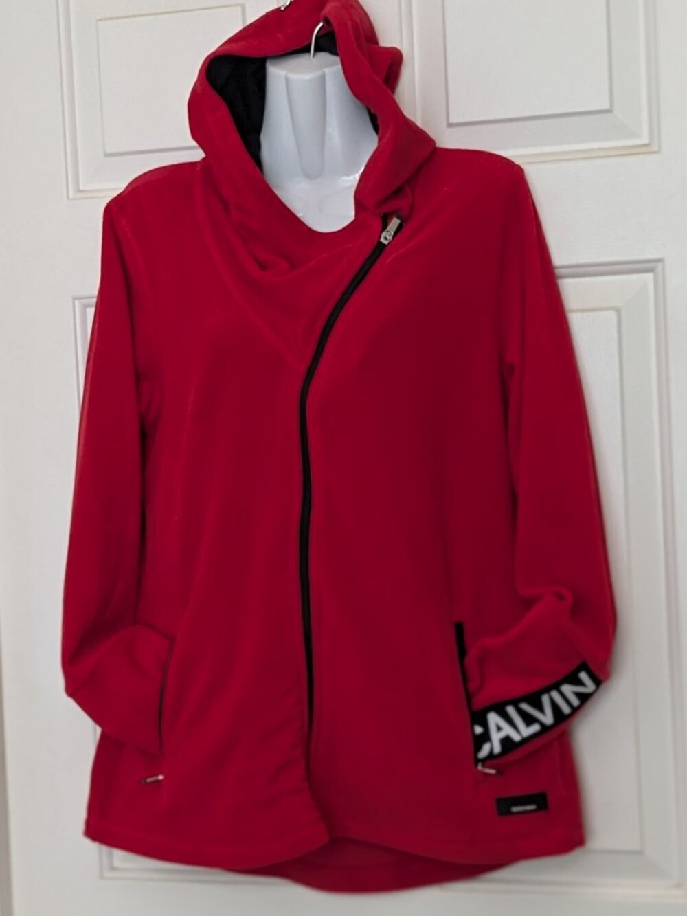 Calvin Klein Performance Fleece Asymmetrical Zip Hoodie Jacket Size L Red